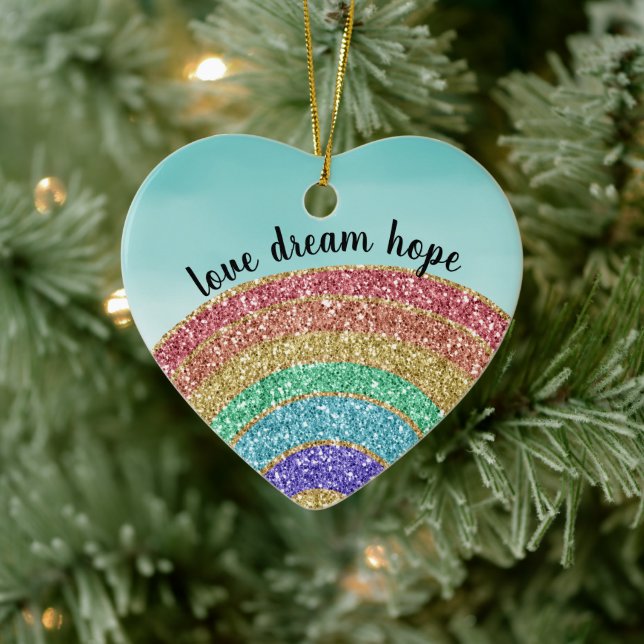 Glitzer Rainbow Liebe Dream Hope Personalisiert Keramik Ornament (Baum)