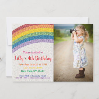 Glitzer Rainbow Party, Geburtstag Foto Einladung