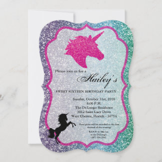 Glitzer Rainbow Unicorn Sweet 16 Birthday Einladun Einladung