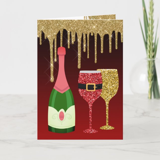 Glitzer Red and Gold Champagne Weihnachten (Vorderseite)