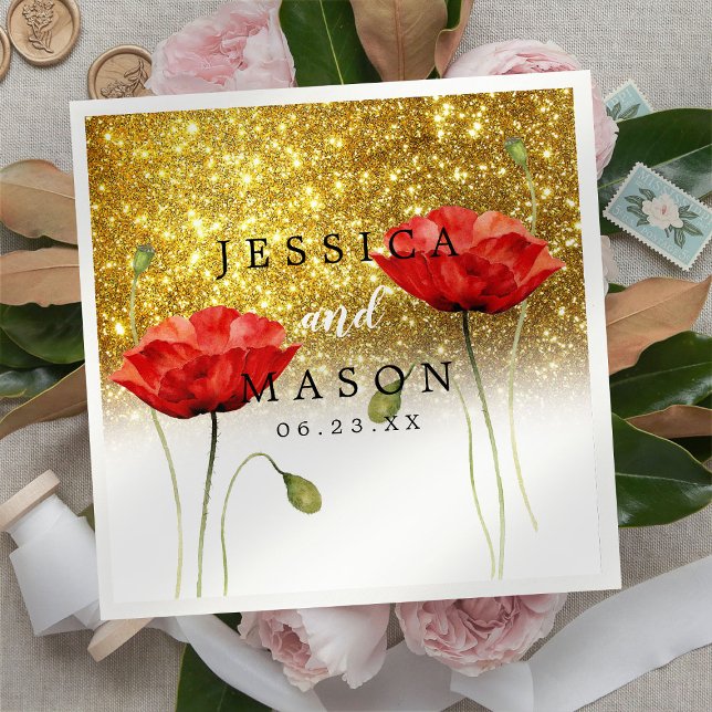 Glitzer Red Blume Hochzeitcocktail Serviette (Von Creator hochgeladen)