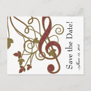 Glitzer Red Gold Music Save the Date Ankündigungspostkarte