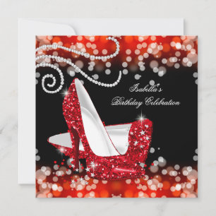 Glitzer Red High Heels Diamonds Geburtstag Einladung