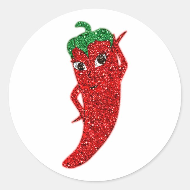 Glitzer Red Hot Pepper Diva Runder Aufkleber (Vorderseite)
