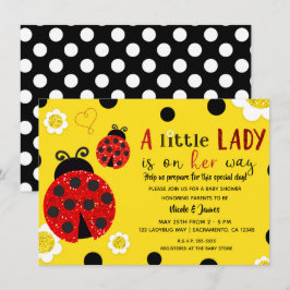 Glitzer Red Ladybug Yellow Flowers Baby Dusche Inv Einladung