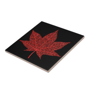 Glitzer Red Leaf Keramik Tile - Schwarz Rot Fliese