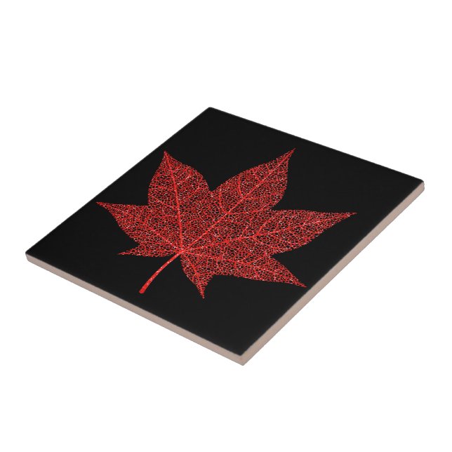 Glitzer Red Leaf Keramik Tile - Schwarz Rot Fliese (Seite)