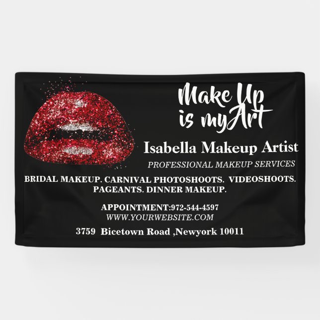 Glitzer Red Lips Make-up Artist Business Banner (Horizontal)