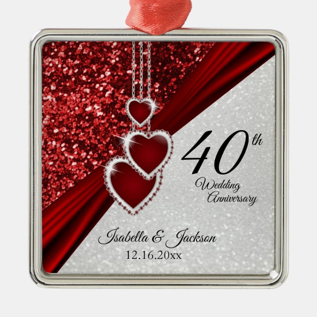 ⭐ Glitzer Red Ruby 40 Jahre Jubiläum 💕 Keepake Ornament Aus Metall (Vorne)