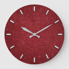 Glitzer Red Ruby Silver Gray Metallic Wine Große Wanduhr