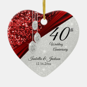 Glitzer Red Ruby und Diamond 40 Jahre 💕 Keramik Ornament