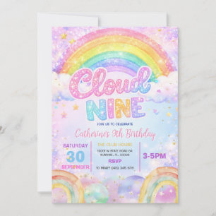 Glitzer Regenbogen Cloud Nine Geburtstagsfeier Einladung