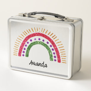 Glitzer-Regenbogen-Design Individueller Name Perso Metall Brotdose