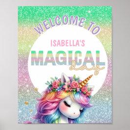 Glitzer Regenbogen Einhorn zauberhaftes Begrüßungs Poster