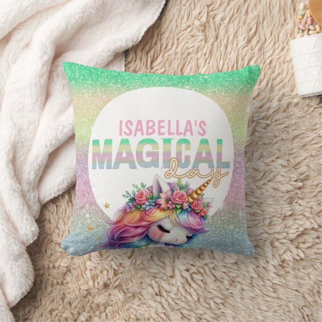 Glitzer Regenbogen einhornen magisch Kissen (Decke)