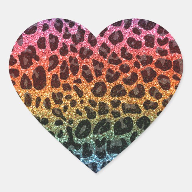 Glitzer-Regenbogen-Leopard Herz-Aufkleber (Vorderseite)