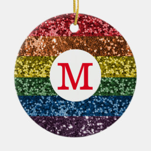 Glitzer-Regenbogen-Monogramm-Spargel Keramik Ornament