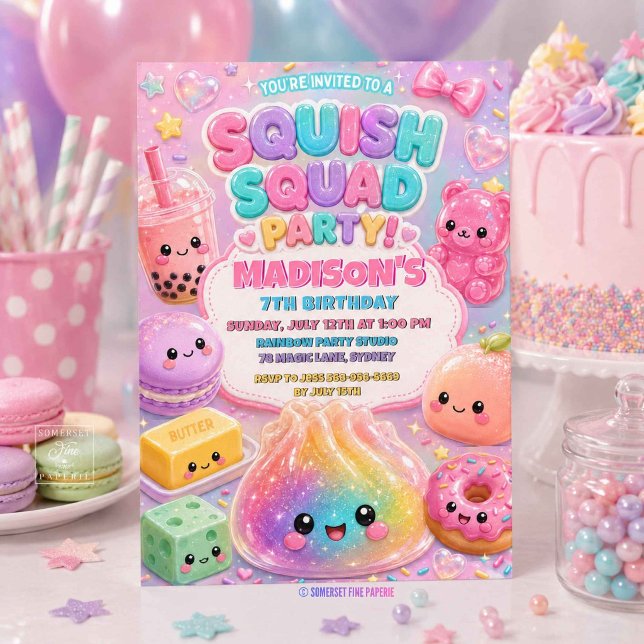 Glitzer-Regenbogen-Quetschgeburtstagsfeier Einladung (Glitter Rainbow Squishy Birthday Party Invitation)