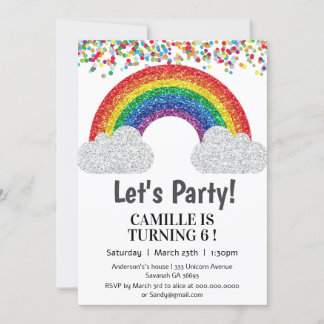 Glitzer Regenbogenmädchen Geburtstag Einladung