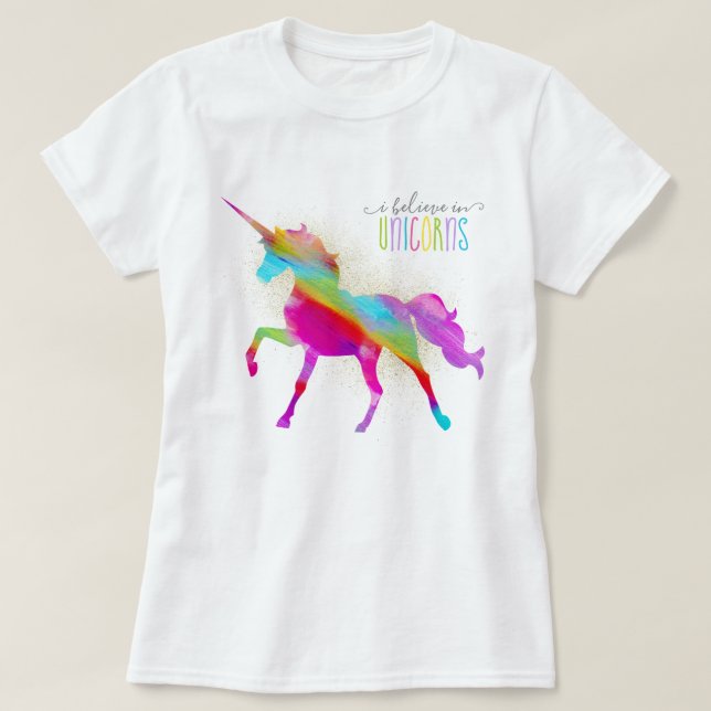 Glitzer-RegenbogenUnicorn der erwachsenen Frau T-Shirt (Design vorne)