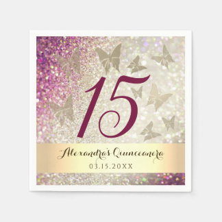 Glitzer Rosa 15. Geburtstag Serviette