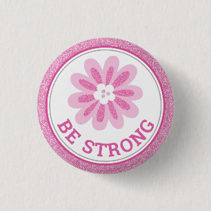 Glitzer Rosa Blumen Brustkrebs-Bewusstseins-Design Button