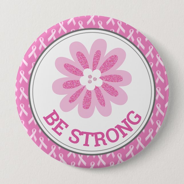 Glitzer Rosa Blumen Brustkrebs-Bewusstseins-Design Button (Vorderseite)