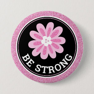 Glitzer Rosa Blumen Brustkrebs-Bewusstseins-Design Button