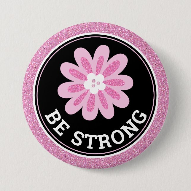 Glitzer Rosa Blumen Brustkrebs-Bewusstseins-Design Button (Vorderseite)