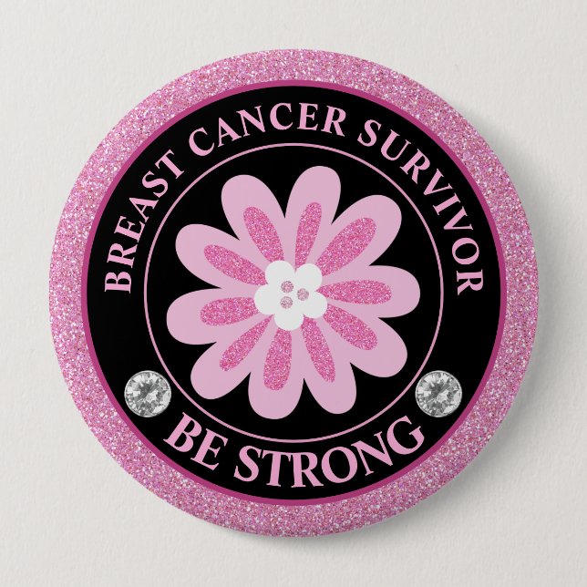 Glitzer Rosa Blumen Brustkrebs-Bewusstseins-Design Button (Vorderseite)