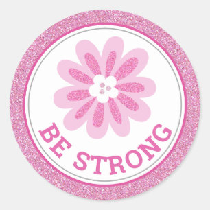 Glitzer Rosa Blumen Brustkrebs-Bewusstseins-Design Runder Aufkleber