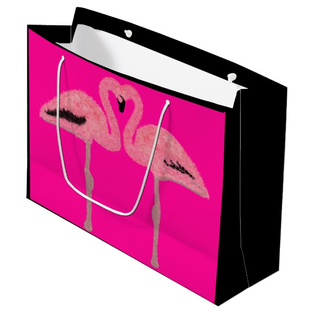 Glitzer Rosa Flamingo Große Geschenktüte (Vorderseite Schrägansicht)