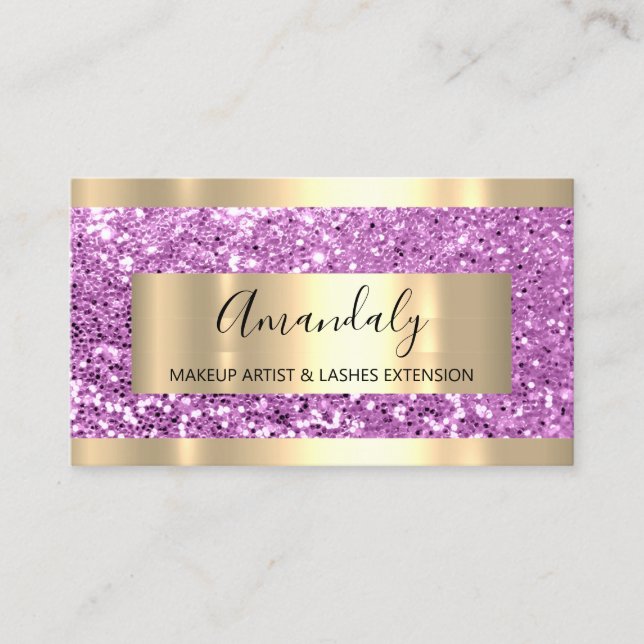 Glitzer Rosa goldfarbene Rahmen glänzend rosa Mode Visitenkarte (Vorderseite)