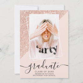 Glitzer Rosa Graduierte Foto Block Abschluss Einladung