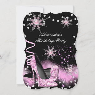 Glitzer Rosa High Heels Geburtstagsfeier Einladung