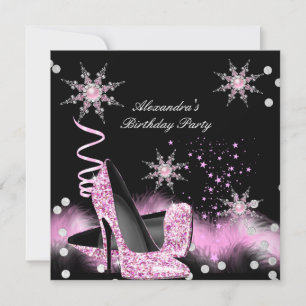 Glitzer Rosa High Heels Geburtstagsfeier Einladung