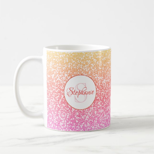 Glitzer Rosa Koralle Rose Gold Round Monogram Kaffeetasse (Links)