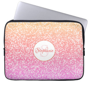 Glitzer Rosa Koralle Rose Gold Round Monogram Laptopschutzhülle