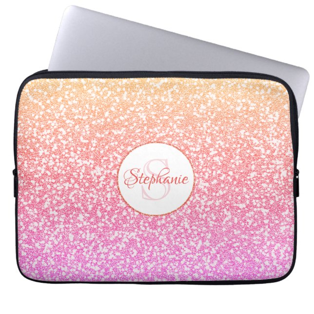 Glitzer Rosa Koralle Rose Gold Round Monogram Laptopschutzhülle (Vorderseite)