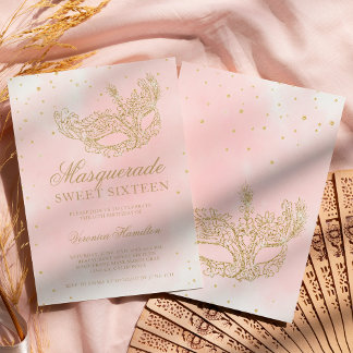 Glitzer Rosa Maskerade Sweet 16 Einladung