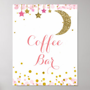 Glitzer Rosa Mond Aquarell Kaffeeunterschrift Bar Poster