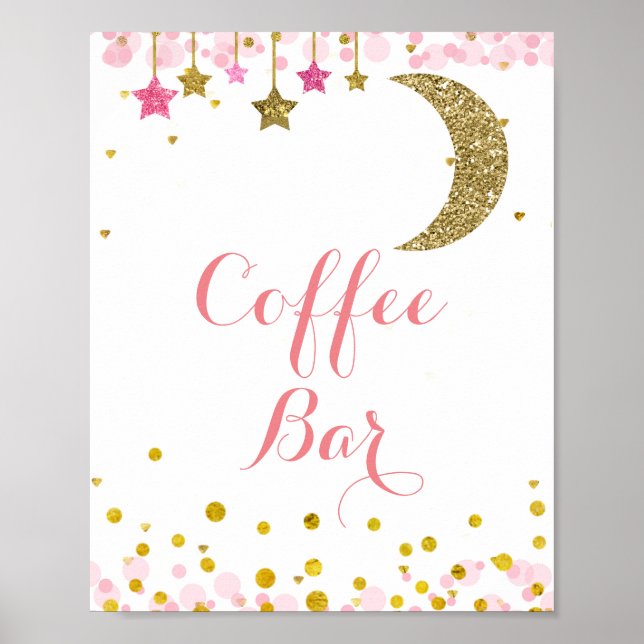 Glitzer Rosa Mond Aquarell Kaffeeunterschrift Bar Poster (Vorne)