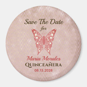 Glitzer Rosa Quinceanera Save The Date Magnet
