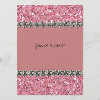 Glitzer Rosa Rhinestones Party Einladung