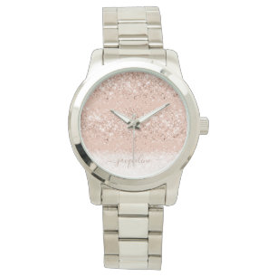 Glitzer Rosa Rosa Monogramm Armbanduhr