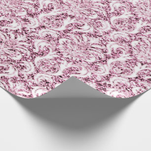 Glitzer Rosa Rose Weißer Damaskus Elegant Geschenkpapier