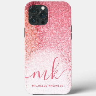 Glitzer-Rosa-Roségold-Monogramm-Skript Case-Mate iPhone Hülle