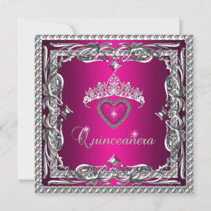 Glitzer Rosa Silber Tiara Quinceanera 15. Einladung