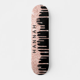 Glitzer Rosa Tropfen Personalisiert Schwarz Skateboard