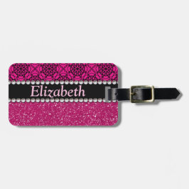 Glitzer-rosa und schwarze Muster-Kristall Gepäckanhänger